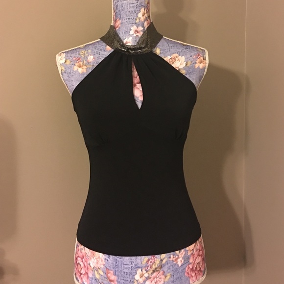 EXPRESS Metal Mesh Halter Top - Black - S - NWT - Picture 1 of 4